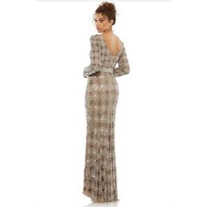 MAC DUGGAL GEOMETRIC EMBELLISHED LS EVENING GOWN DRESS 5021 SIZE 16 MOCHA